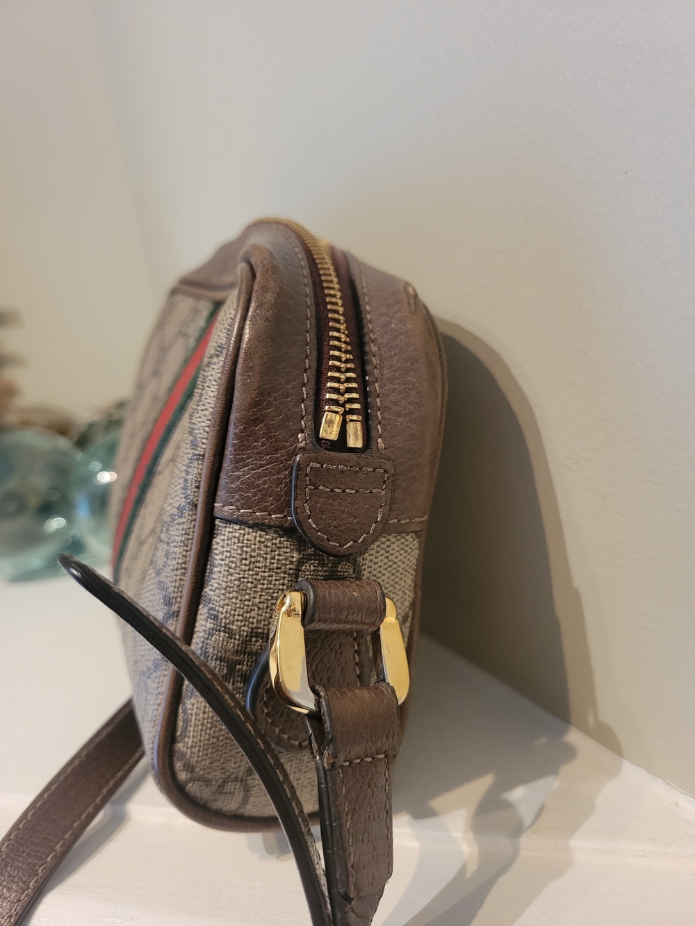 Gucci Brown Monogram Crossbody Bag with Signature Web Stripe - Picture 11 of 16
